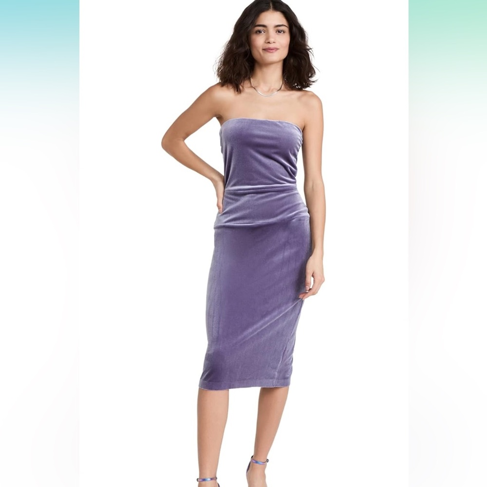 Norma Kamali Strapless velvet Purple Dress size medium NWOT
